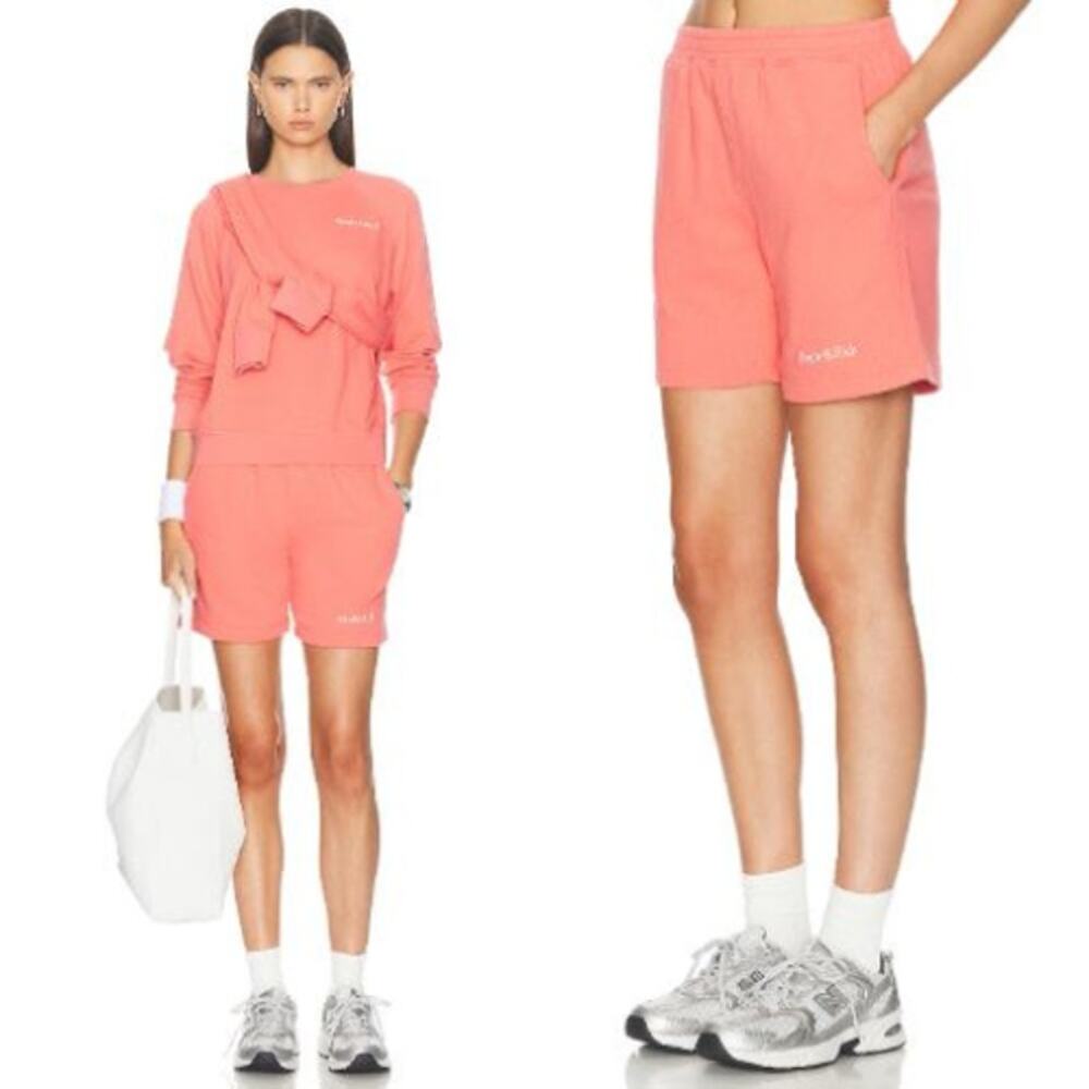 NEW Sporty & Rich Serif Logo Soft Gym Short Cotton Candy & White Women's Size XS